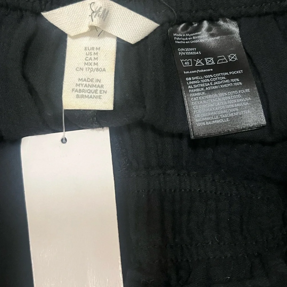 New H&M Black Wide-Leg Cotton Pants Size Medium